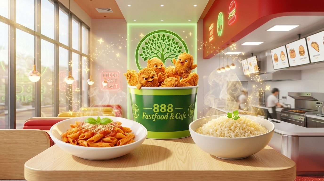888 Fastfood & Cafe — kova çıtır tavuk, makarna ve pilav